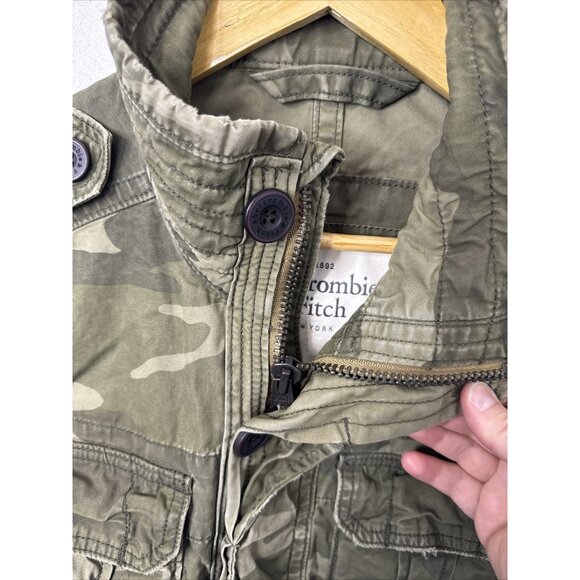 Abercrombie & Fitch Mens M Field Jacket Y2K Olive Green Camo Camouflaged Canvas - Picture 4 of 11